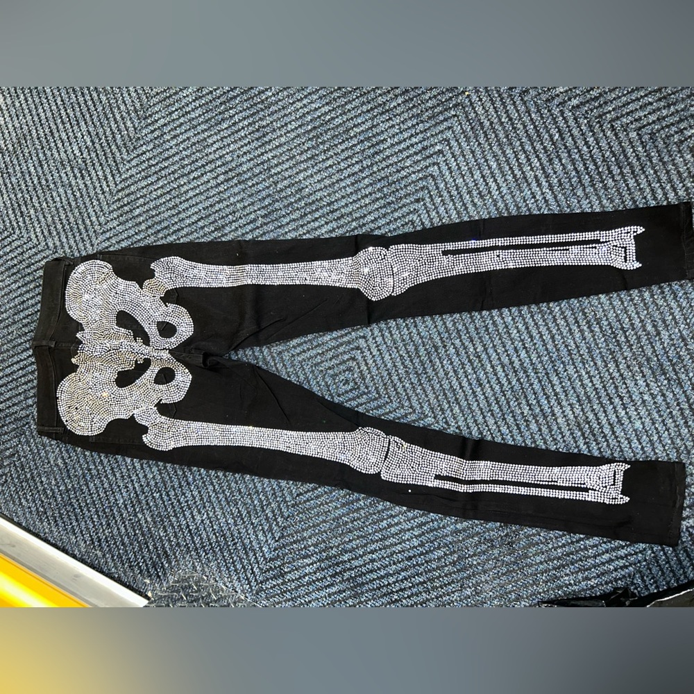 Klan life clothing rhinestone skeleton jeans